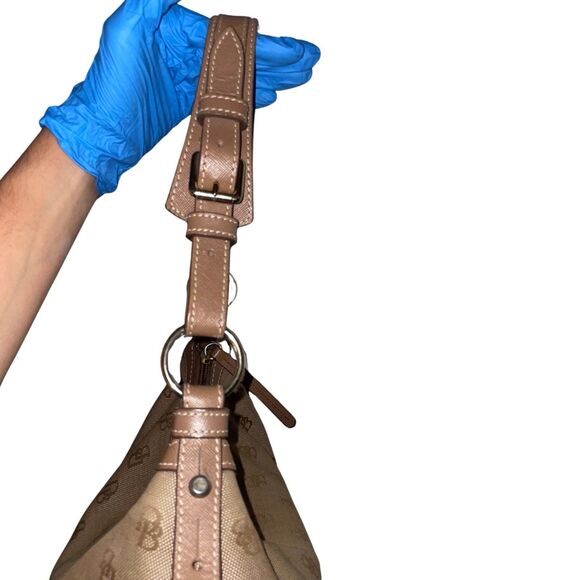 Dooney & Bourke Signature East/West Shoulder Bag in Brown Canvas w Leather Trim - Picture 4 of 12